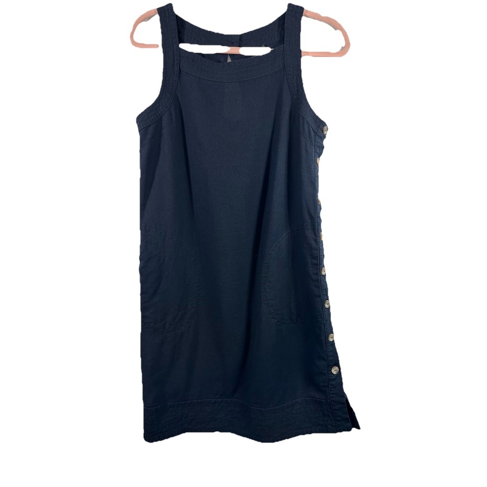 For Cynthia Linen Shift Dress Blue Sleeveless Casual Coastal Relaxed Lagenlook S